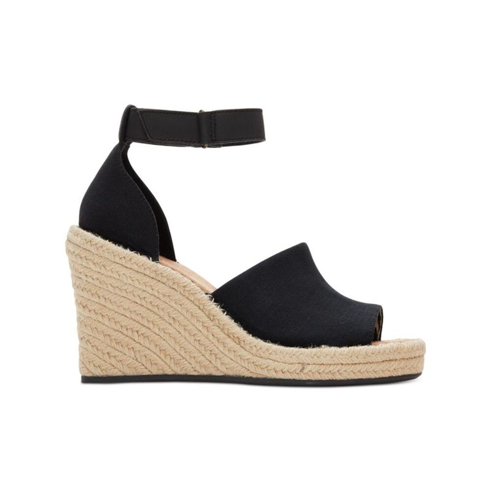 NWT TOMS Womens Black 1" Platform Marisol Round Toe Wedge Espadrille Shoes 10
